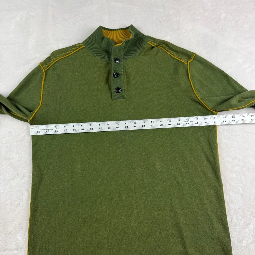 Sundance Henley Sweater Mens Large Green 100% Cotton‎ Mock Neck Long Sleeve Knit
